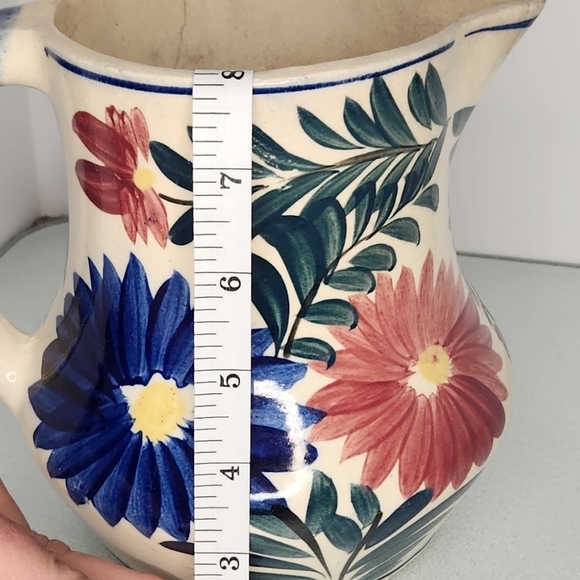 Yankoware Japan‎ stamped 50s pottery floral hand painted vintage rustic pitcher - Picture 2 of 7